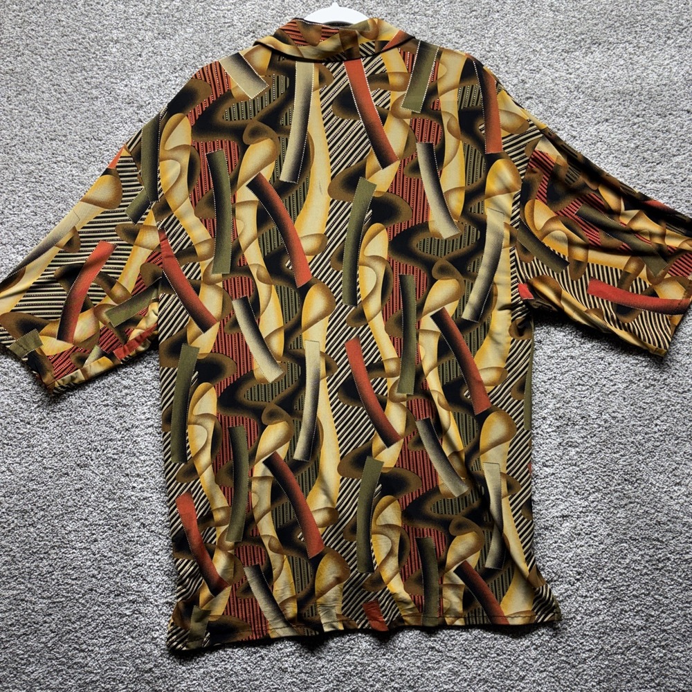 Vintage Creme De Silk Shirt‎ Mens MEDIUM Abstract Art ColorBlock Metallic Button - Picture 10 of 16